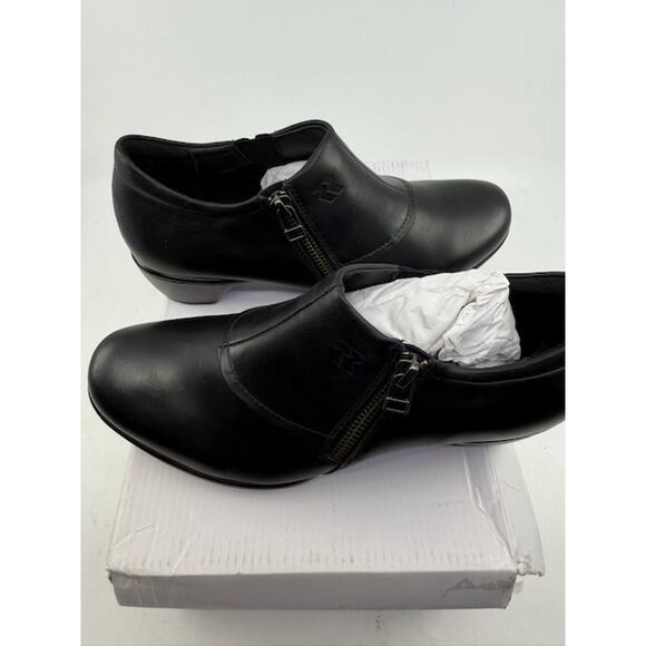 Romika Leather Ankle Loafer Shoes Block Heels Side Zipper Black Womens Size 37 - Picture 3 of 6